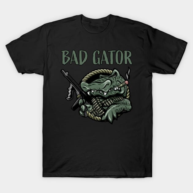 Funny Bad Gator with Rifle and Cigar Alligator Cartoon T-Shirt by hobrath